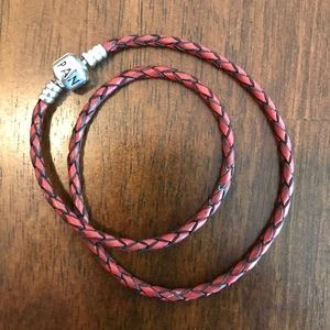 Pandora Red Braided Double-Leather Charm Bracelet